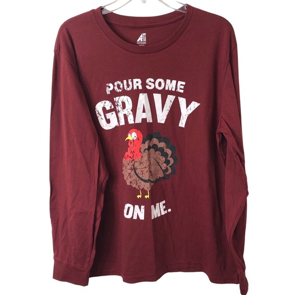 Pour Some Gravy On Me NWT Long Sleeve T-Shirt Turkey Thanksgiving Size XL - Picture 1 of 8